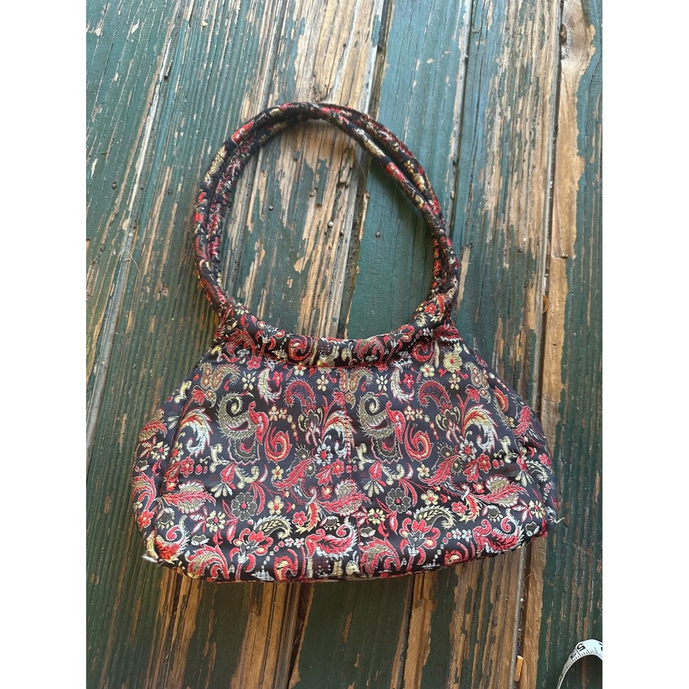 Chateau Red Black Gold Paisley Brocade Small Shoulder Bag Vintage Style Handbag